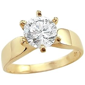 Size- 4 - Solid 14k Yellow Gold Ladies Solitaire CZ Cubic Zirconia Engagement Ring Round Cut 1.5 ct: Jewelry