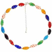 Sterling Silver Multi Color Millefiori Murano Glass Bead Necklace