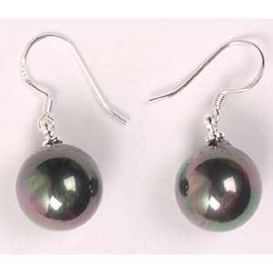 Elegant 925 Sterling Silver 12mm Peacock Freshwater Pearl Fish Hook Dangle Earrings