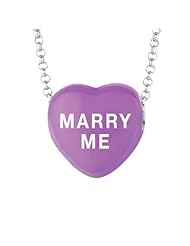 Sterling Silver 14mm Purple enamel Sweethearts MARRY ME Heart Pendant