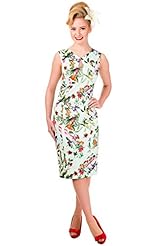 Sleeveless Tropical Print Fitted Keyhole Cutout Vintage  Dress