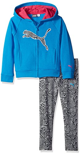 PUMA Little Girls' 2 Piece Zip up Hoodie and Pant Set, Skate Blue, 5