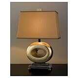 IMAGE OF Murray Feiss Lighting 9886ASL/ORB Independents - One Light Table Lamp, Antique Silver Leaf/Oil Rubbed Bronze Finish with Champagne Silk Fabric Shade