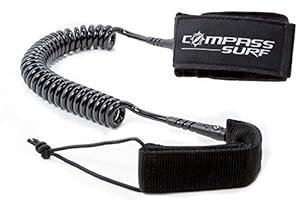 SUP Leash 10' Coiled by Compass Surf - Double Stainless Steel Swivels + Lightweight - Lifetime Guarantee