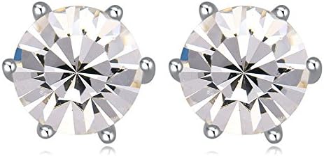 PERFIN Platinum Plated Sterling Silver jewelry, Round Stud Earrings for Women made Swarovski Zirconia. (Crystal)
