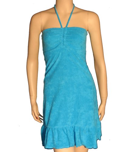 Juniors Terry Bandeau Halter Dress with Ruffle Bottom