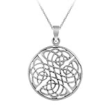 Sterling Silver Celtic Knot Round Pendant with Rolo Chain, 18"