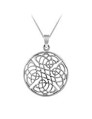 Sterling Silver Celtic Knot Round Pendant Necklace with Rolo Chain, 18"