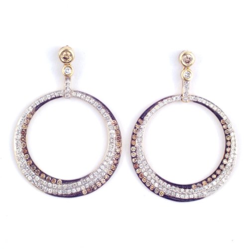 14K Chocolate & White Diamond Circle Earrings