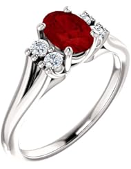 14K White Gold 7.00x5.00mm Oval Cut Ruby and Diamond Ring -- LIFETIME WARRANTY