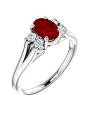 18K White Gold 7.00x5.00mm Oval Cut Ruby and Diamond Ring -- LIFETIME WARRANTY