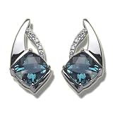 .01 CT 6MM CHECKER BLUE TOPAZ WHITE GOLD EARRING