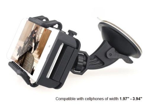 TaoTronics® TT-SH02 Car Windshield & Dashboard Mount Cradle Holder for iPhone 5 4S 4 3GS Samsung Galaxy Note II S4 S3 S2 Epic Touch 4G Nokia Lumia 920 900 N9 HTC Sensation One X EVO 4G Rhyme DROID RAZR BIONIC INCREDIBLE 2 CHARGE Google Nexus BlackBerry Torch LG Optimus Revolution, PDA, MP4, GPS of width 1.97" - 3.94" 360 Degree Rotation