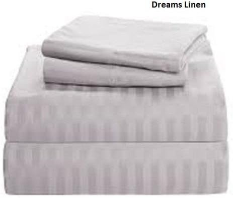 Dreams Linen 300-Thread-Count Egyptian Cotton { 1 Flat Sheet , 1 Fitted Sheet &amp; 4 Pillow Cases } 15 Inch Drop Pocket Size RV-Bunk Light Grey Stripe