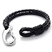 KONOV Black Leather Mens Bracelet Stainless Steel Clasp, Black Silver - 8