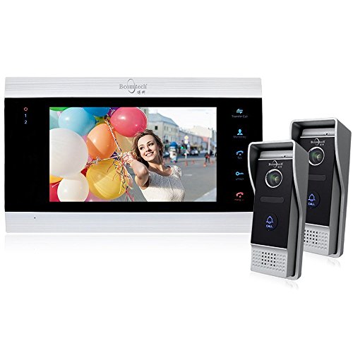 Bcomtech Door Phone Intercom Color Video Door Entry System 7" Video Monitors and 2XOutdoor Camera /Ring Doorbell Unit Touch Screen Mounted Unit Vandalproof Automatical Record