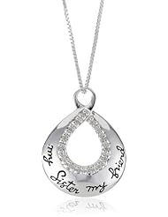 Sterling Silver "My Sister My Friend" Diamond-Accented Pendant Necklace (1/10 ct. t.w., I-J Color, I2-I3 Clarity), 18"