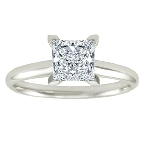 14k White Gold Shank Princess-Cut Diamond Ring (1/2 ct, E-F Color, I1 Clarity), Size 6