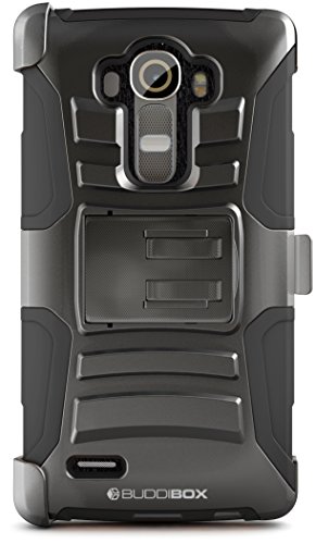 LG G4 Case, BUDDIBOX G4 Case [Heavy Duty] Rugged [HSeries]Tough Hard Shock-Resistant Hybrid Cover Dual Layer Locking Swivel Belt Clip Holster Kickstand Case - Retail Packaging - Ultra Durable Protective Case for LG G4 - Black