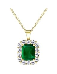 18K Yellow Gold Emerald Cut Emerald And Round Diamond Pendant