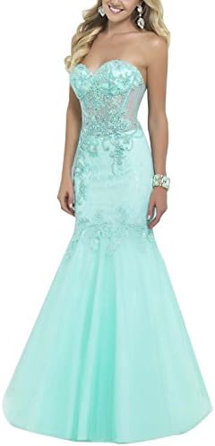 Sherrydress Women's Strapless Illusion Embroidered Floral Mermaid Dress Blush