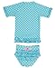 RuffleButts® Baby/Toddler Girls Rash Guard 2-Piece Swimsuit Set - Aqua Polka Dot Bikini with UPF 50+ Sun Protection