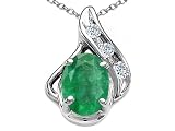 1.06 cttw 14k Gold Genuine Oval Emerald and Diamond Pendant - 14kt White or Yellow Gold