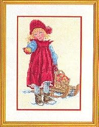Eva Rosenstand Girl with Sled of Apples Christmas Counted Cross Stitch Kit 12-966