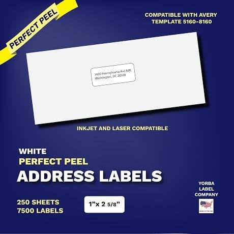 Perfect Peel Address Labels and Mailing Labels for Both Laser and Inkjet Printers. Each Set Comes With 7500 Labels. 250 Total Sheets. Label Size Is 1" X 2-5/8. (Same Size As Avery® 5960)