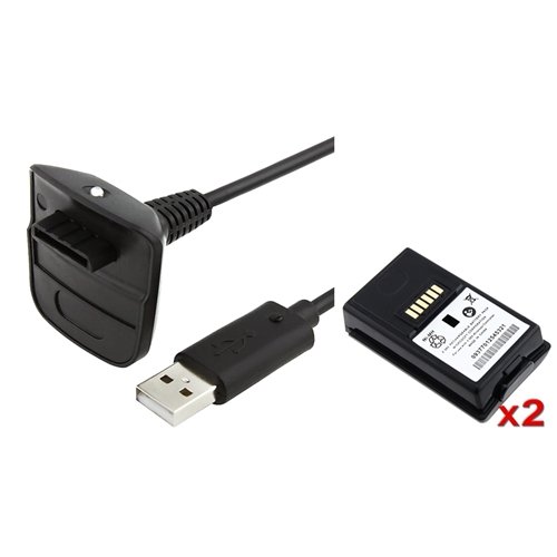 eForCity 2 x 3600mAh Battery Pack + Charging Cable Compatible with Xbox 360 Wireless Controller