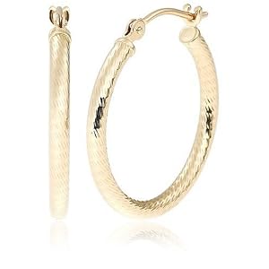 14k Yellow Gold Diamond-Cut Hoop Earrings
