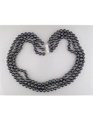 Sterling Silver Freshwater Black Pearl Necklace With Pave Clasp (6-7 mm)