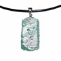 Sterling Silver White Mother-of-Pearl Dragon on Green Jade Pendant with Leather Cord, 18"