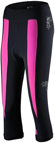 Pitbull Ladies Pro MTB Road Cycling Fitness Capri Tight Padded Capri Pants - black &amp; pink - M