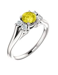 Platinum 5.00mm Round Cut Yellow Sapphire and Diamond Ring -- LIFETIME WARRANTY