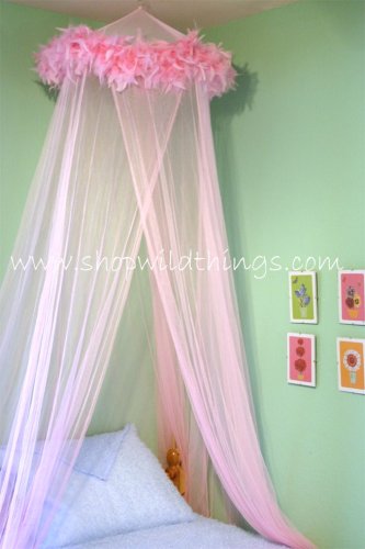 Bed Canopy Pink Feather Top Mosquito Net