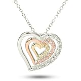 Rose and Yellow Gold Layered Sterling Silver CZ Triple Heart Pendant Necklace