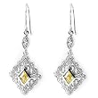 Solid Sterling Silver Cubic Zirconia Rhodium Plated Earring with Square Shape Citrine Color Cubic Zirconia Stone