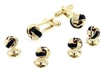 Yellow gold plated and enamel knot cufflinks and shirt stud set with presentation box. Made in the U.S.A