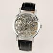 New Men's Black Leather Luxury Skeleton Dial Hand-Wind Up Mechanical Wrist Watch