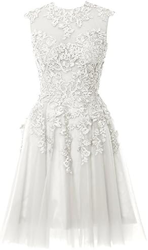 Fancygowns Women's A Line High Neck Lace Short Prom Dress Formal Party Evening Gown Size 26W White
