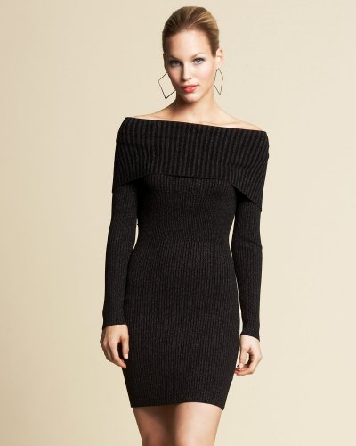 bebe Shimmer Sweater Dress – black 