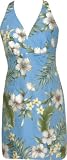 Sexy Halter Dress - White Hibiscus Yellow Plumeria Hawaiian Aloha Crisscross Back Fitted Halter Sun Dress - Regular and Plus Size