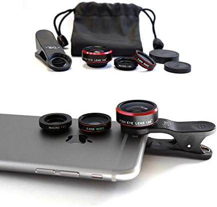 KG Phone Camera Lens Kit-3 in 1-198° Fisheye Lens + 0.63x Wide Angle Lens + 15x Macro Lens Smartphones and Tablets Lens Kit for iPhone 6/6s/5, iPad, Samsung Galaxy S6/S5 Other Smartphones (Red)