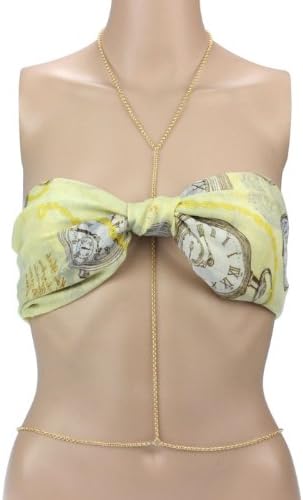 Bestpriceam Women Bikini Beach Cross Crossover Harness Necklace Waist Belt Belly Body Chain Gold (E)