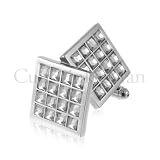 Square Cubic Zirconia-Plated Cuff Links-CL-0035