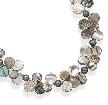 16"+2"Extension Abalone Shell and Cultured Freshwater Pearl Necklace