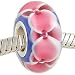 Murano Style Glass Rosy Ring on Cobalt .925 Silver Core European Bead Charm