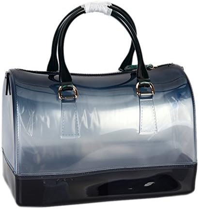 Fraless Collection Gradient Transparent Doctor Tote Jelly Candy Bag (Black)