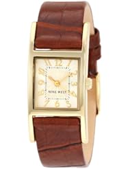 Nine West Womens NW1178SVBN  Gold-Tone White Dial Brown Strap Watch